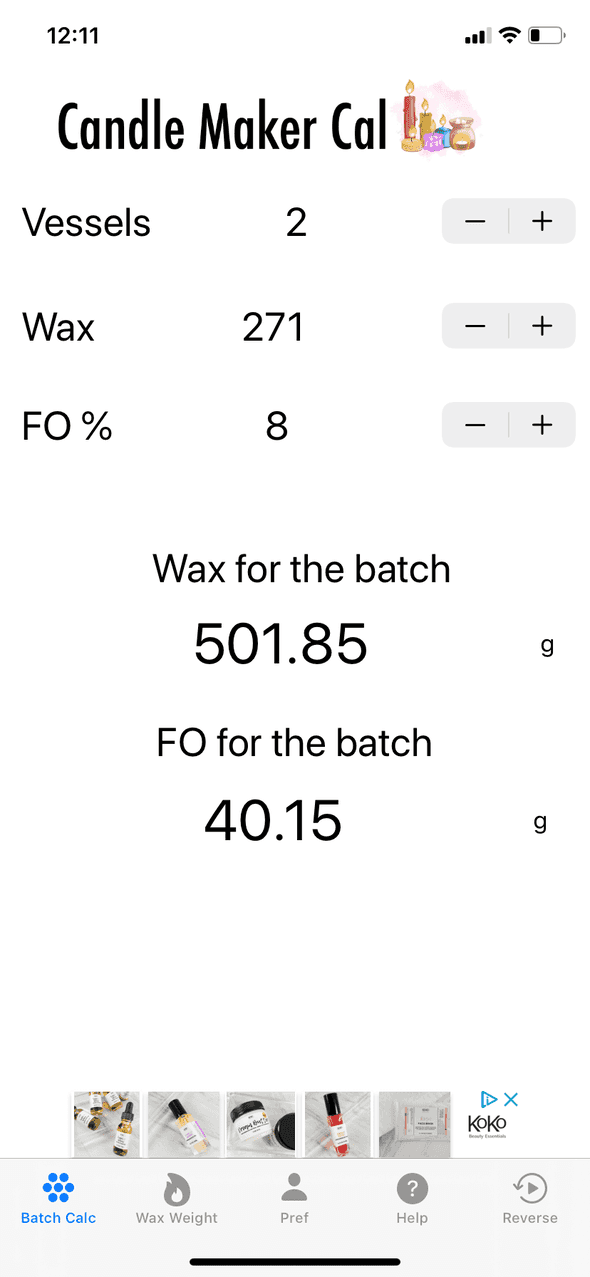 free candle wax calculator